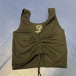 Brown ruched crop top with adjustable front